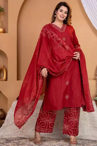 Cotton a-line kurti-pant-dupatta set