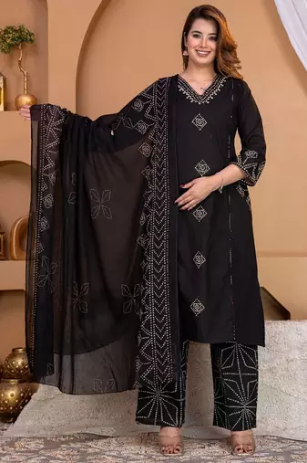 Cotton a-line kurti-pant-dupatta set