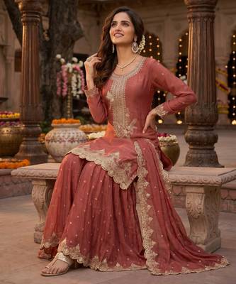 Tora silk embroidered palazzo suit with matching dupatta 2