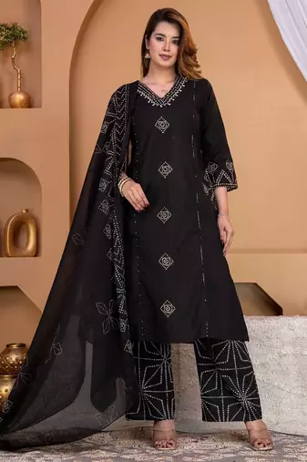Cotton a-line kurti-pant-dupatta set
