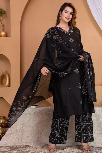 Cotton a-line kurti-pant-dupatta set