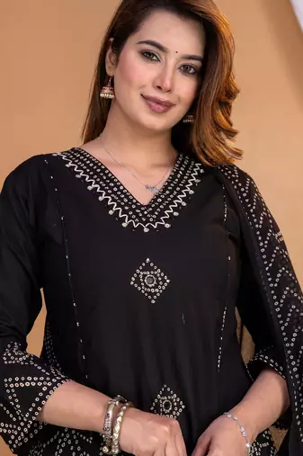 Cotton a-line kurti-pant-dupatta set