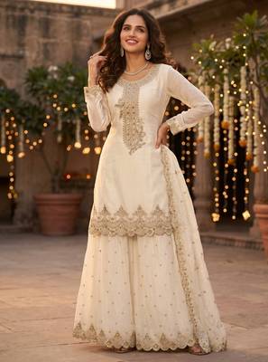 Tora silk embroidered palazzo suit with matching dupatta 1