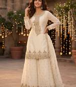 Tora silk embroidered palazzo suit with matching dupatta