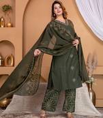 Cotton a-line kurti-pant-dupatta set