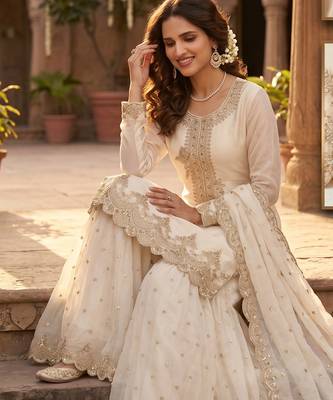 Tora silk embroidered palazzo suit with matching dupatta 2