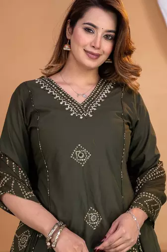 Cotton a-line kurti-pant-dupatta set