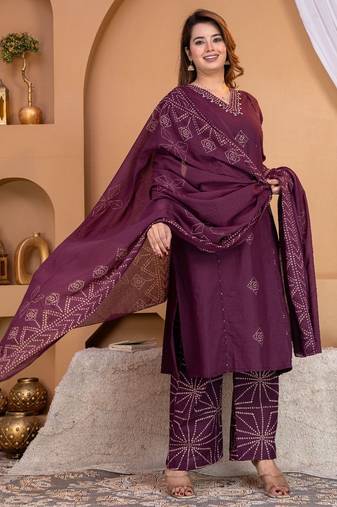 Cotton a-line kurti-pant-dupatta set