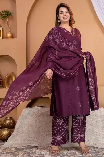 Cotton a-line kurti-pant-dupatta set