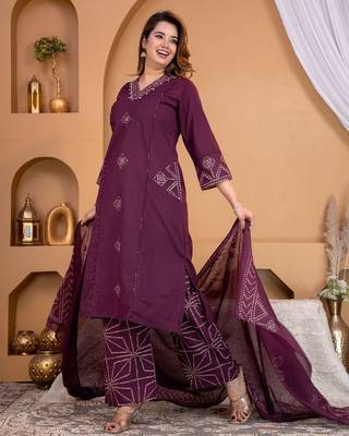 Cotton a-line kurti-pant-dupatta set 2