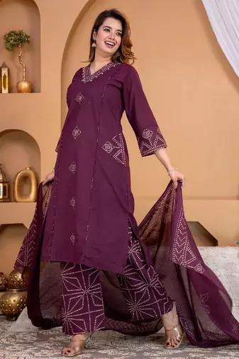 Cotton a-line kurti-pant-dupatta set