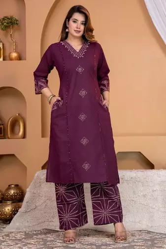 Cotton a-line kurti-pant-dupatta set