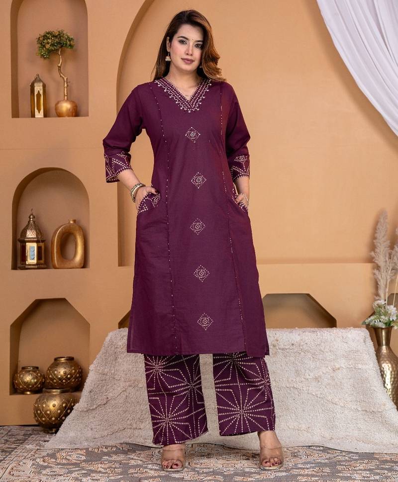 Cotton a-line kurti-pant-dupatta set