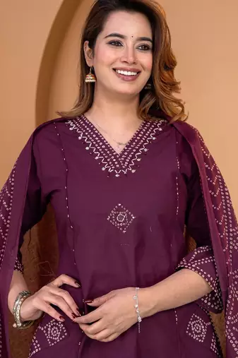 Cotton a-line kurti-pant-dupatta set