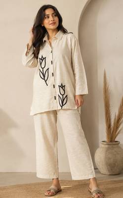 Cotton cambric linen kurti-pant cord set 1