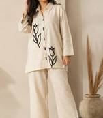 Cotton cambric linen kurti-pant cord set