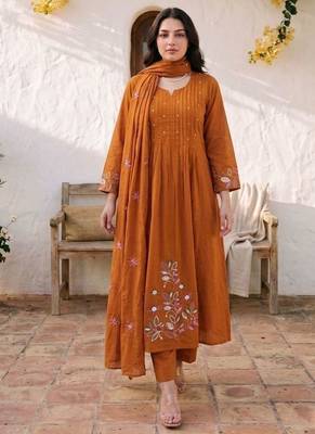 Cotton cambric a-line kurti-pant-dupatta set 1
