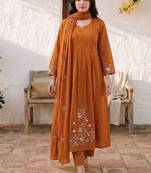 Cotton cambric a-line kurti-pant-dupatta set