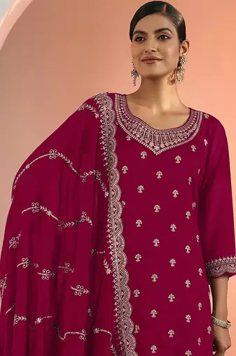 Cherry embroidered faux georgette salwar suit