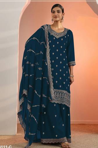 Morpich color embroideried faux georgette semi stitched salwar suit
