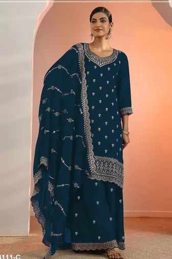 Morpich color embroideried faux georgette semi stitched salwar suit