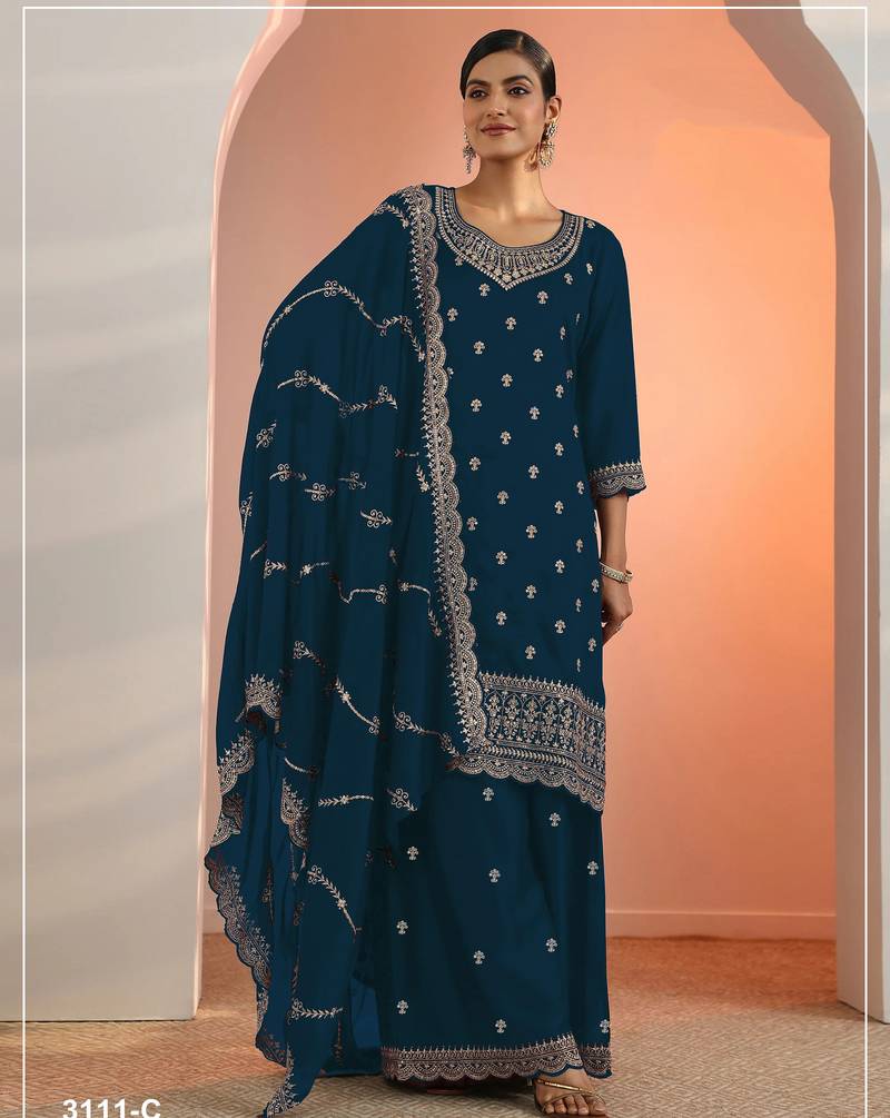 Morpich color embroideried faux georgette semi stitched salwar suit