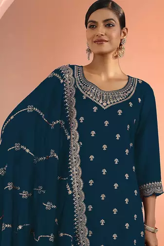 Morpich embroidered faux georgette salwar suit