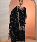 Black color embroideried faux georgette semi stitched salwar suit