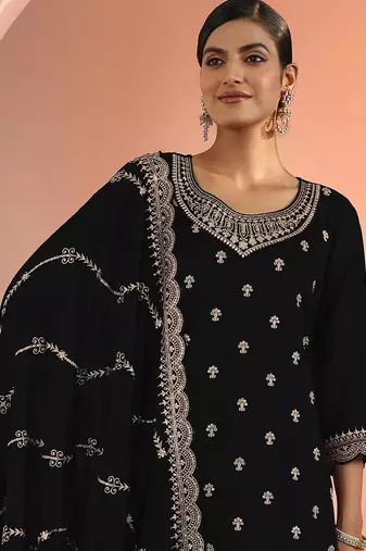 Black embroidered faux georgette salwar suit