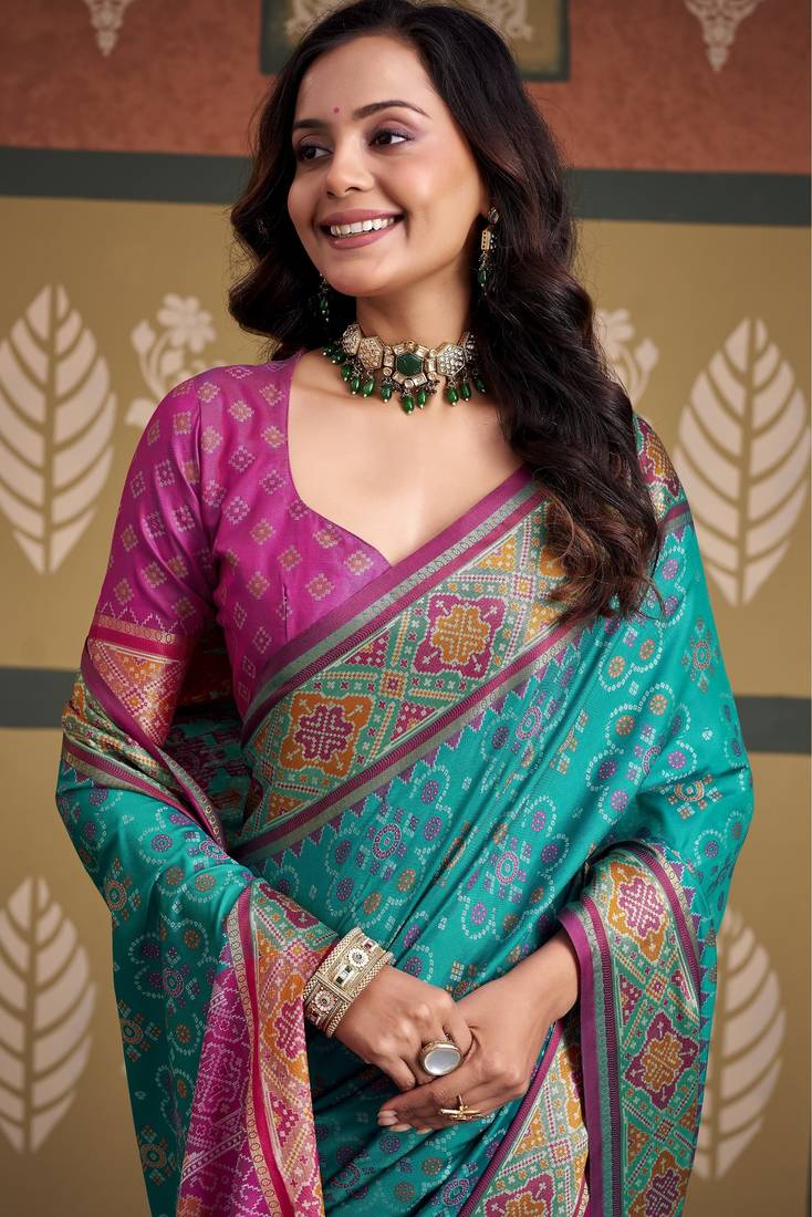 Traditional designer patola silk blend sarees for festive & wedding wear