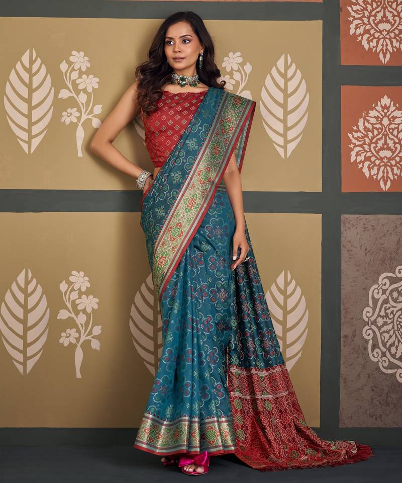 Traditional designer patola silk blend sarees for festive & wedding wear