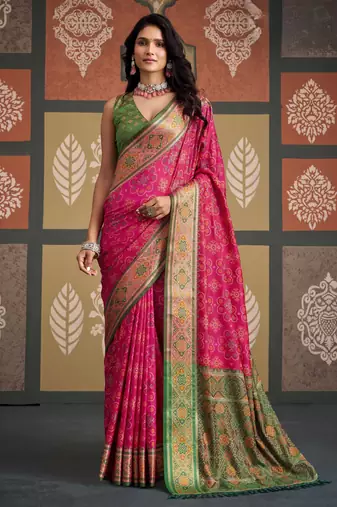 Traditional designer patola silk blend sarees for festive & wedding wear