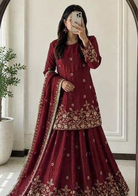 Maroon Heavy Embroidery Sequins Work Lehenga Set 2