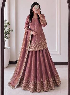 Purple Heavy Embroidery Sequins Work Kurta Set 1