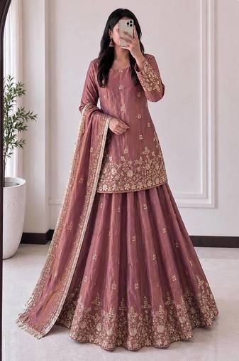 Purple Heavy Embroidery Sequins Work Kurta Set