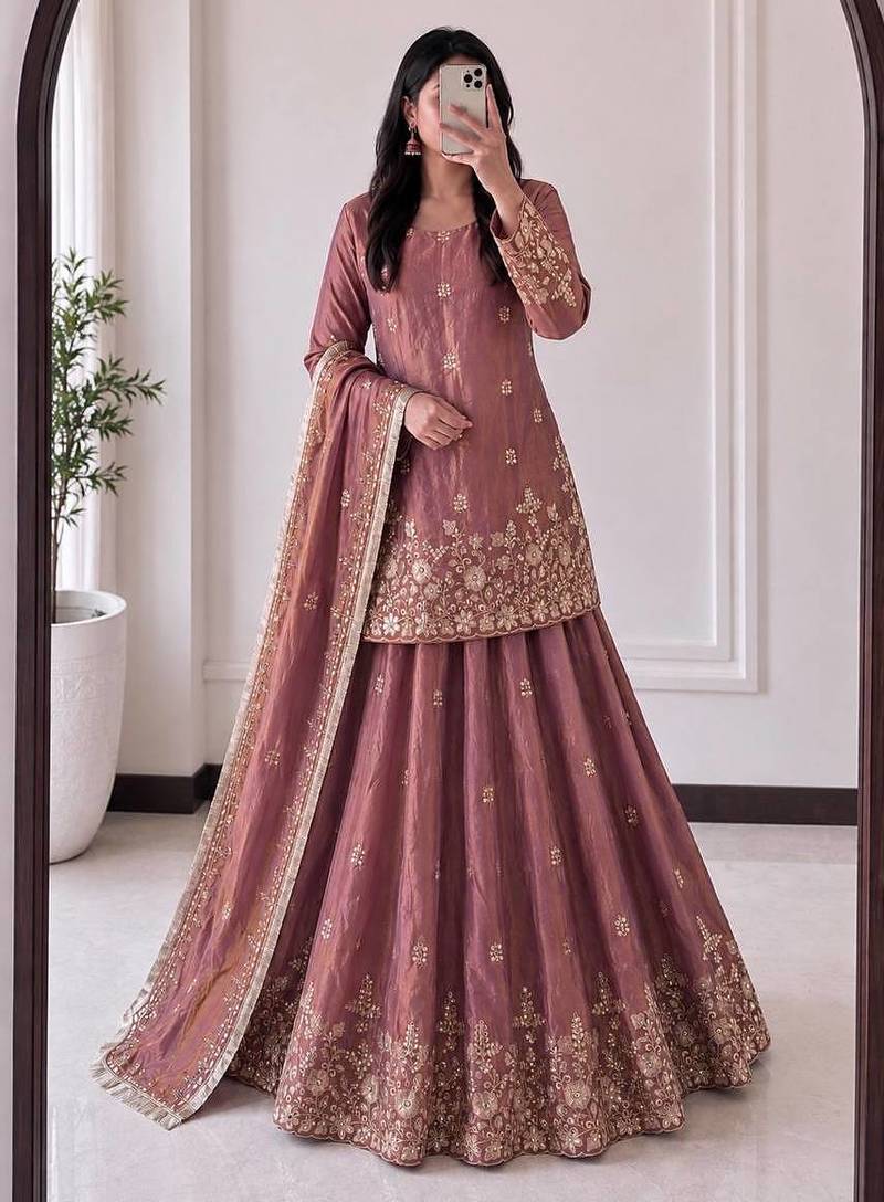 Purple Heavy Embroidery Sequins Work Kurta Set