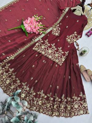 Maroon Heavy Embroidery Sequins Work Lehenga Set 3
