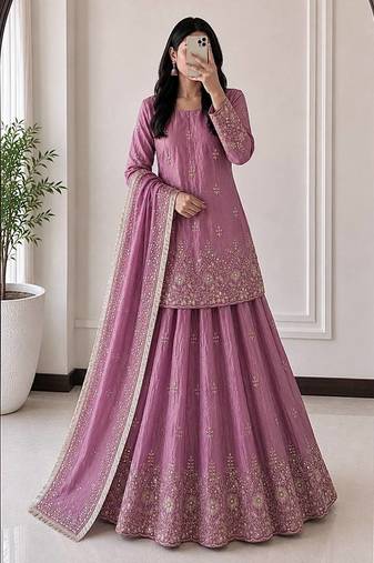 Pink Heavy Embroidery Sequins Work Kurta Set