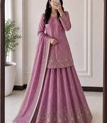 Pink Heavy Embroidery Sequins Work Kurta Set