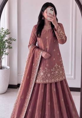 Purple Heavy Embroidery Sequins Work Kurta Set 2