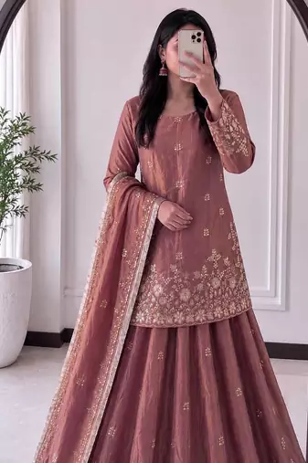 Purple Heavy Embroidery Sequins Work Kurta Set