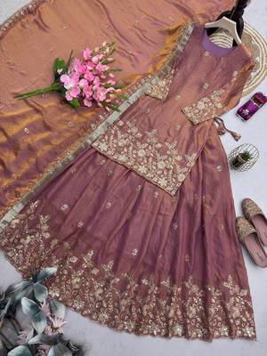 Purple Heavy Embroidery Sequins Work Kurta Set 3