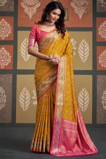 Traditional designer patola silk blend sarees for festive & wedding wear