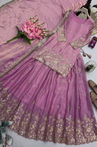 Pink Heavy Embroidery Sequins Work Kurta Set