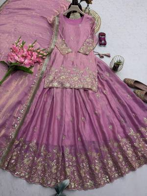 Pink Heavy Embroidery Sequins Work Kurta Set 4
