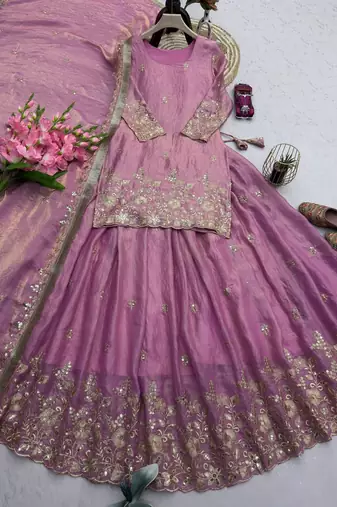 Pink Heavy Embroidery Sequins Work Kurta Set