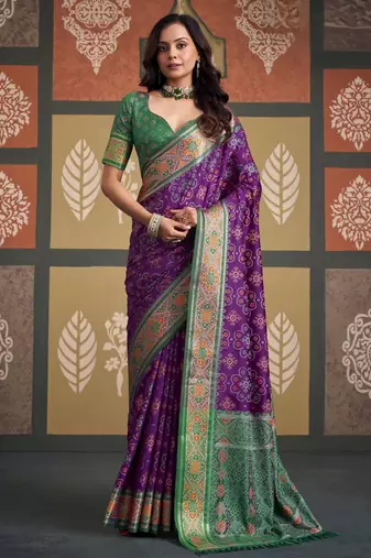 Traditional designer patola silk blend sarees for festive & wedding wear