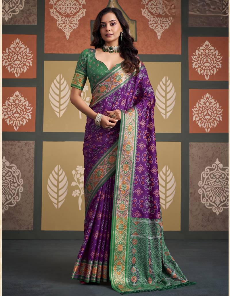 Traditional designer patola silk blend sarees for festive & wedding wear
