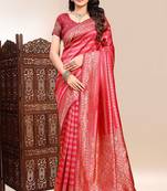 Red lichi silk zari weaving saree with blouse