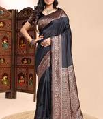 Black lichi silk zari weaving saree with blouse